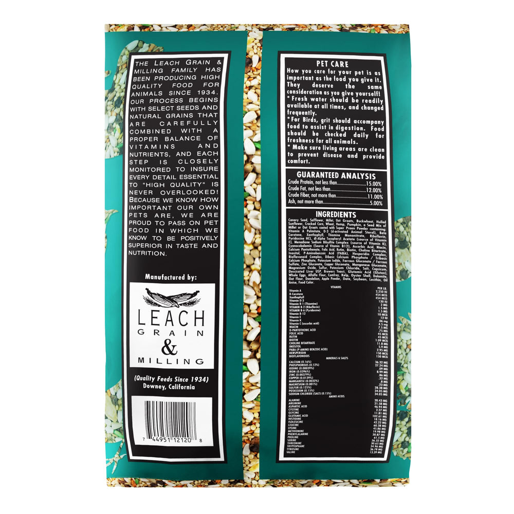 LEACH GRAIN & MILLING CO. Small Hookbill Plus, semillas crujientes para energía diaria.