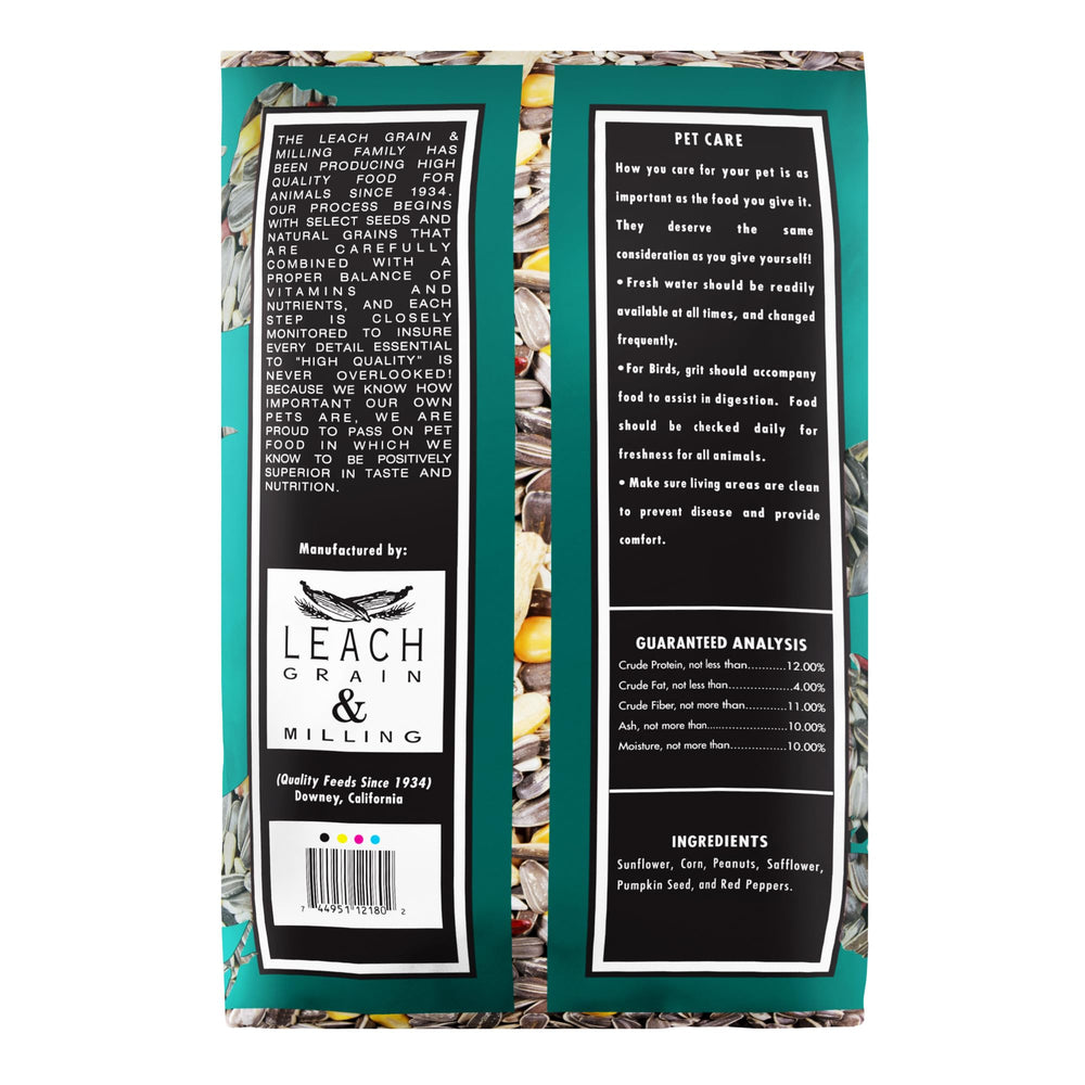 LEACH Parrot Mix ingredients closeup shows nuts and dried fruits for varied nutrients.