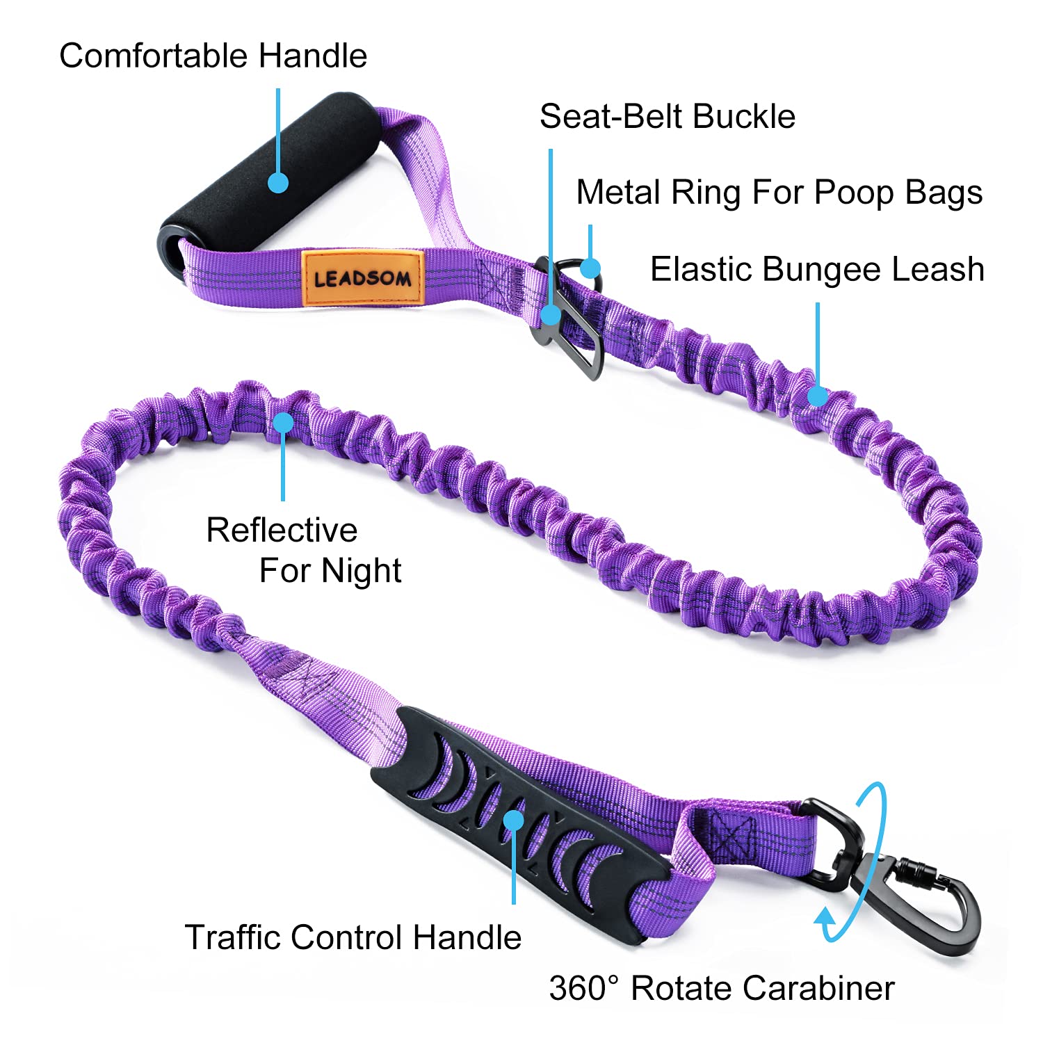 LEADSOM heavy-duty bungee leash with traffic handle for close control in busy areas.
