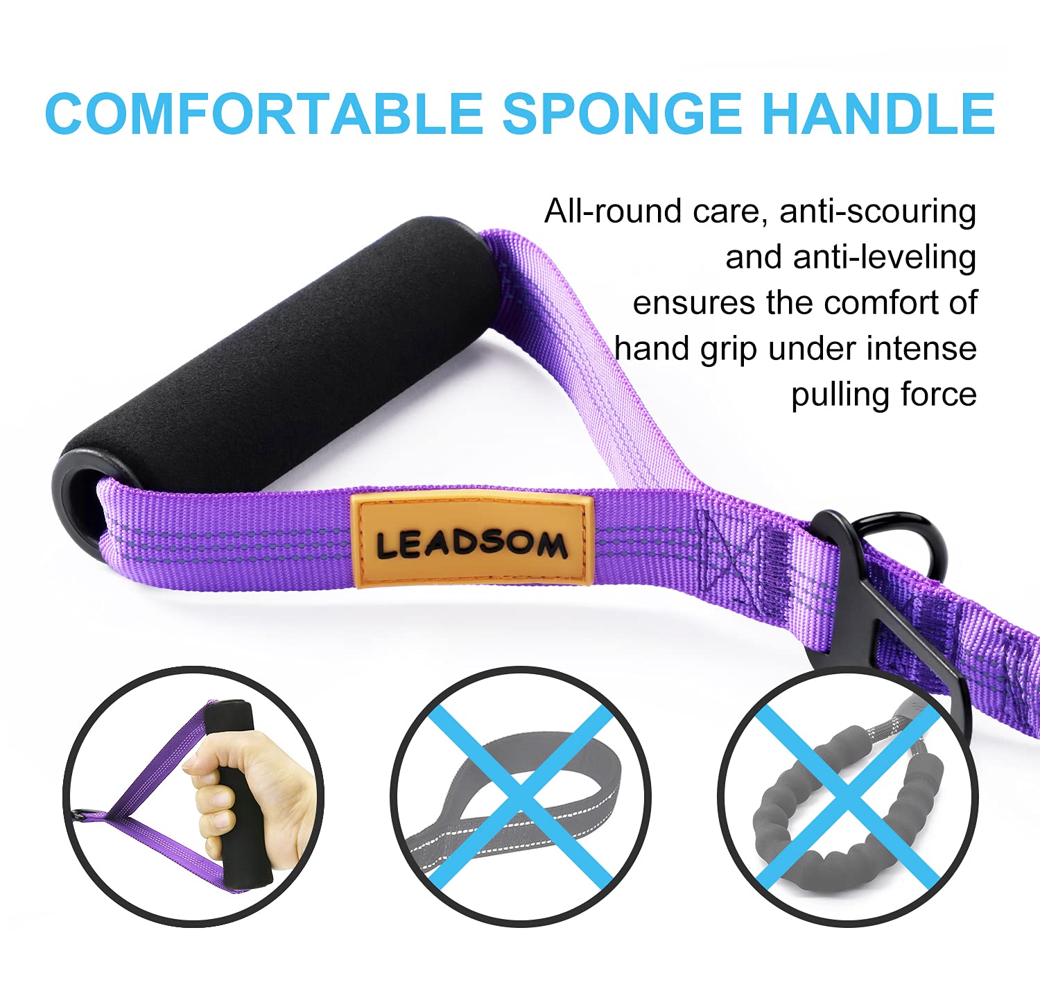 LEADSOM reflective-thread leash shines at night for safer evening strolls.