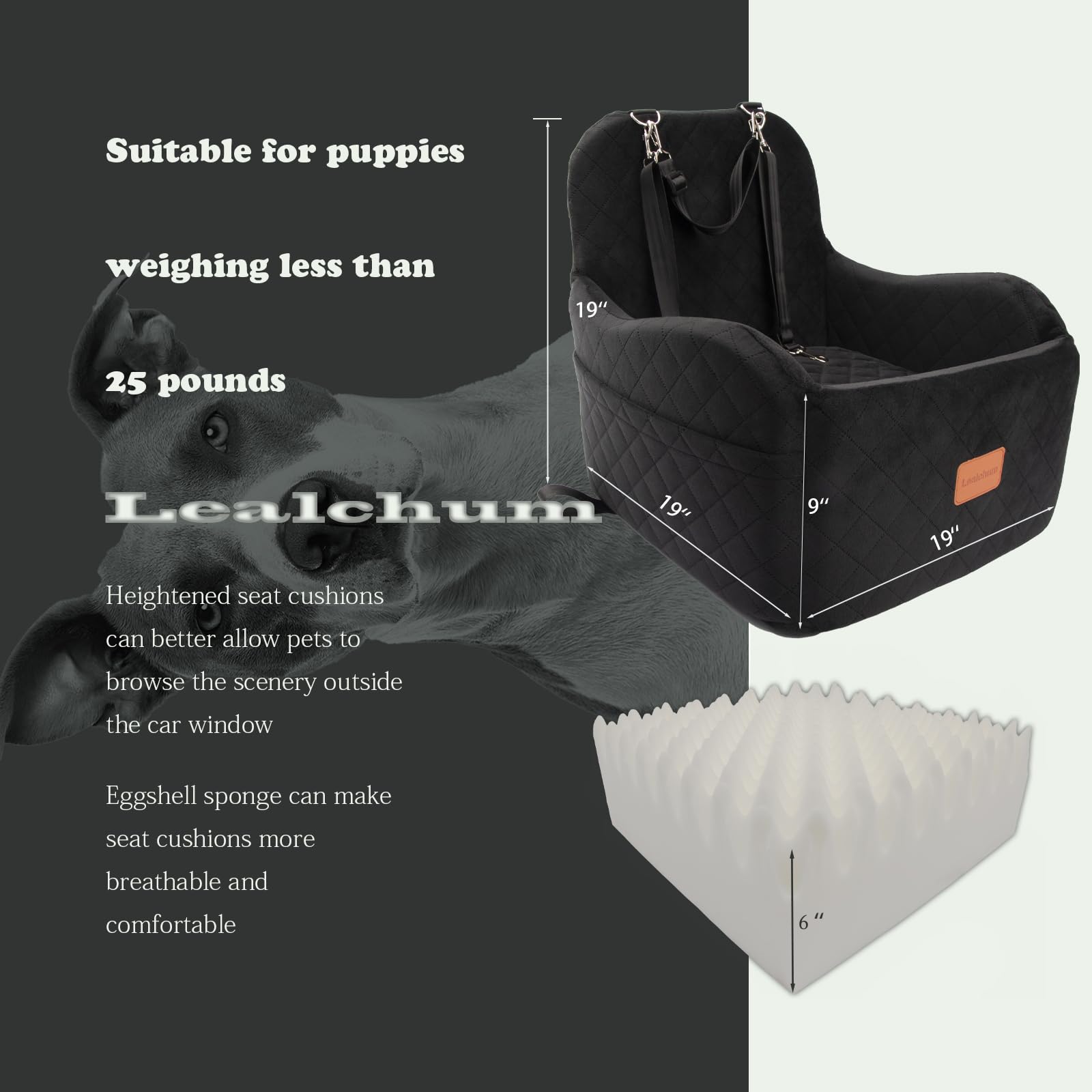 Lealchum dog booster memory foam padding creates comfortable ride