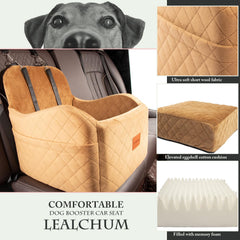 Lealchum booster seat coffee harness channel enhances in-car security.