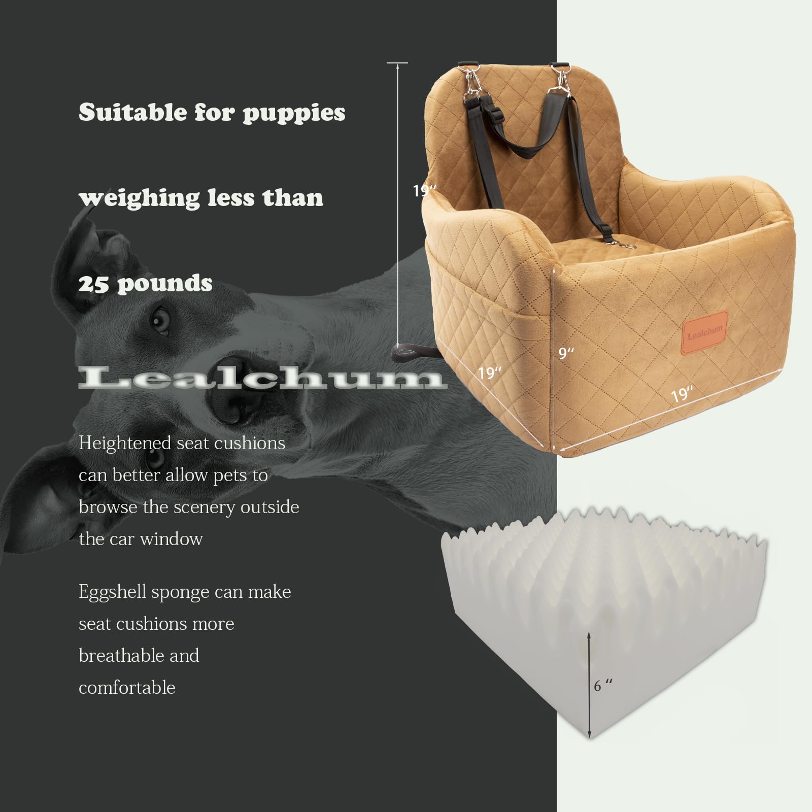 Lealchum dog booster seat coffee memory foam cushions small dogs during rides.