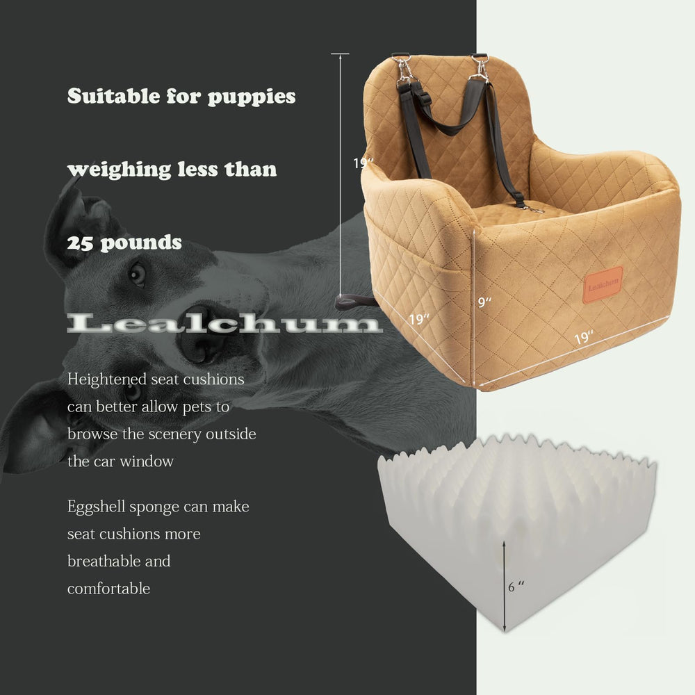 Lealchum dog booster seat coffee memory foam cushions small dogs during rides.