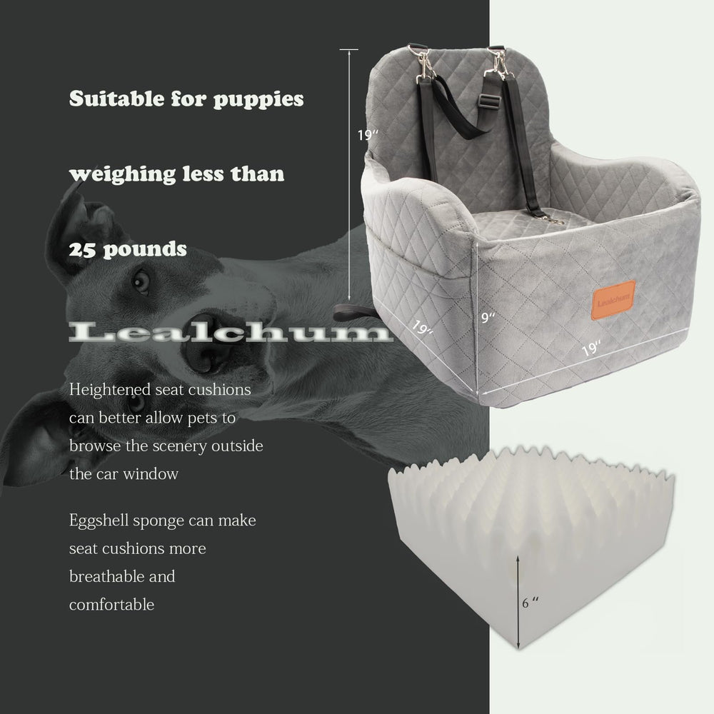 Lealchum dog booster seat gray side view highlights stability with adjustable straps.