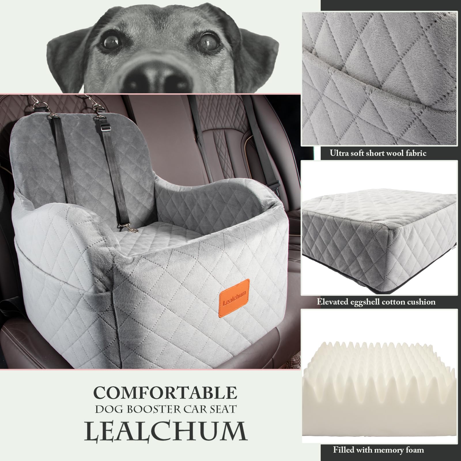 Lealchum booster seat memory foam close-up emphasizes comfortable resting surface for pets.