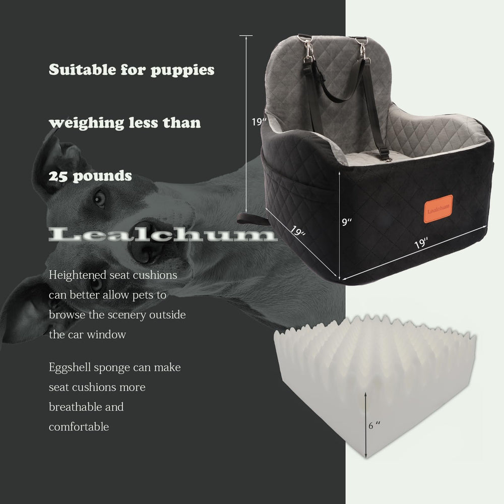 Lealchum dog booster seat side view shows secure straps for stable travel