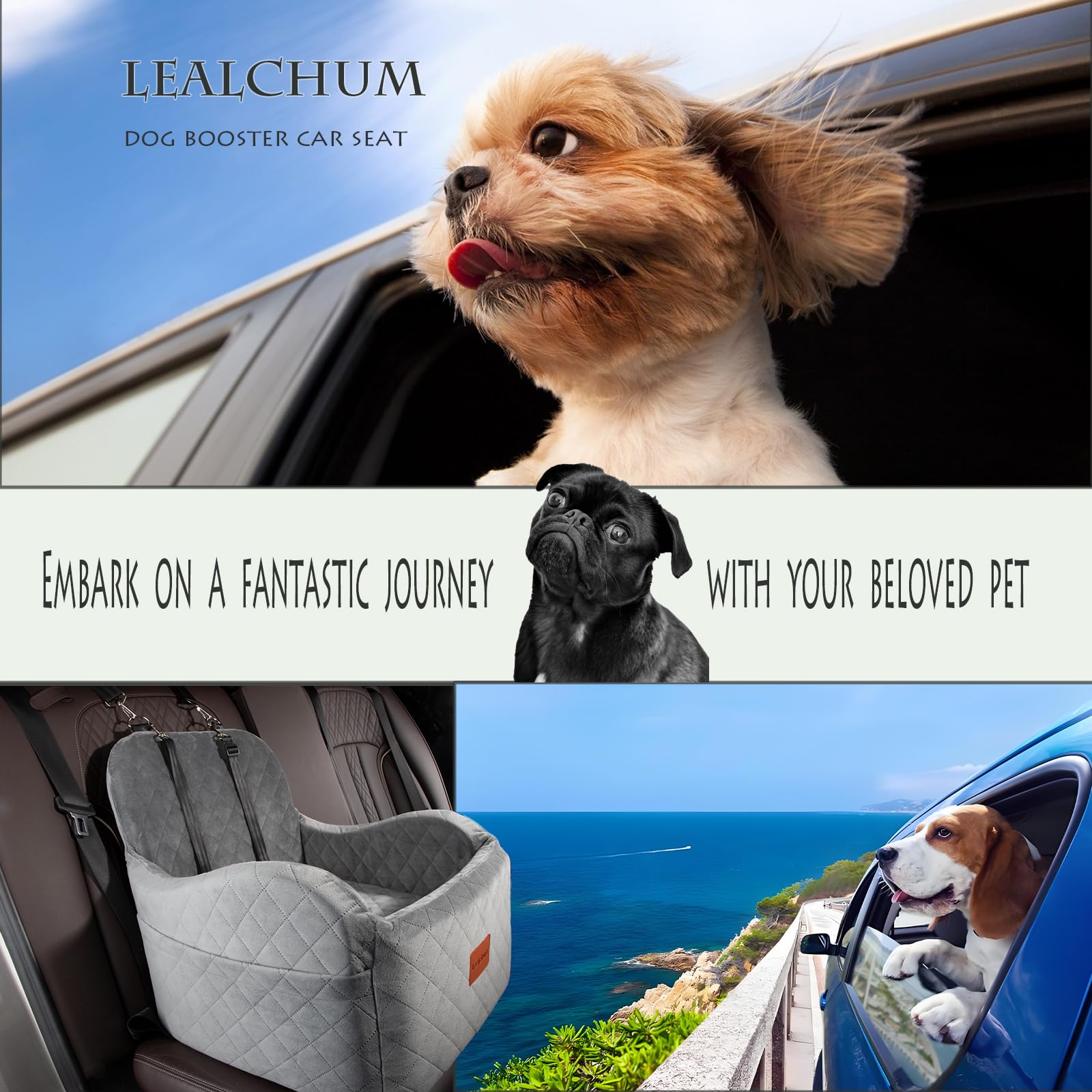 Lealchum dog booster seat with 3 straps and 2 pockets enables simple, secure installation.