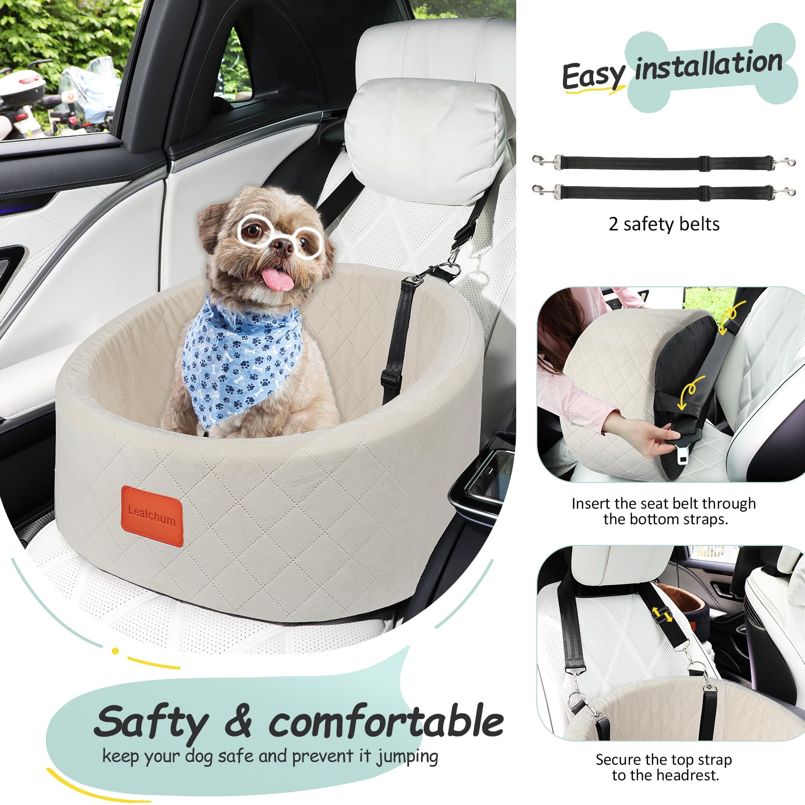 Lealchum dog car seat anti-slip base keeps seat steady in motion