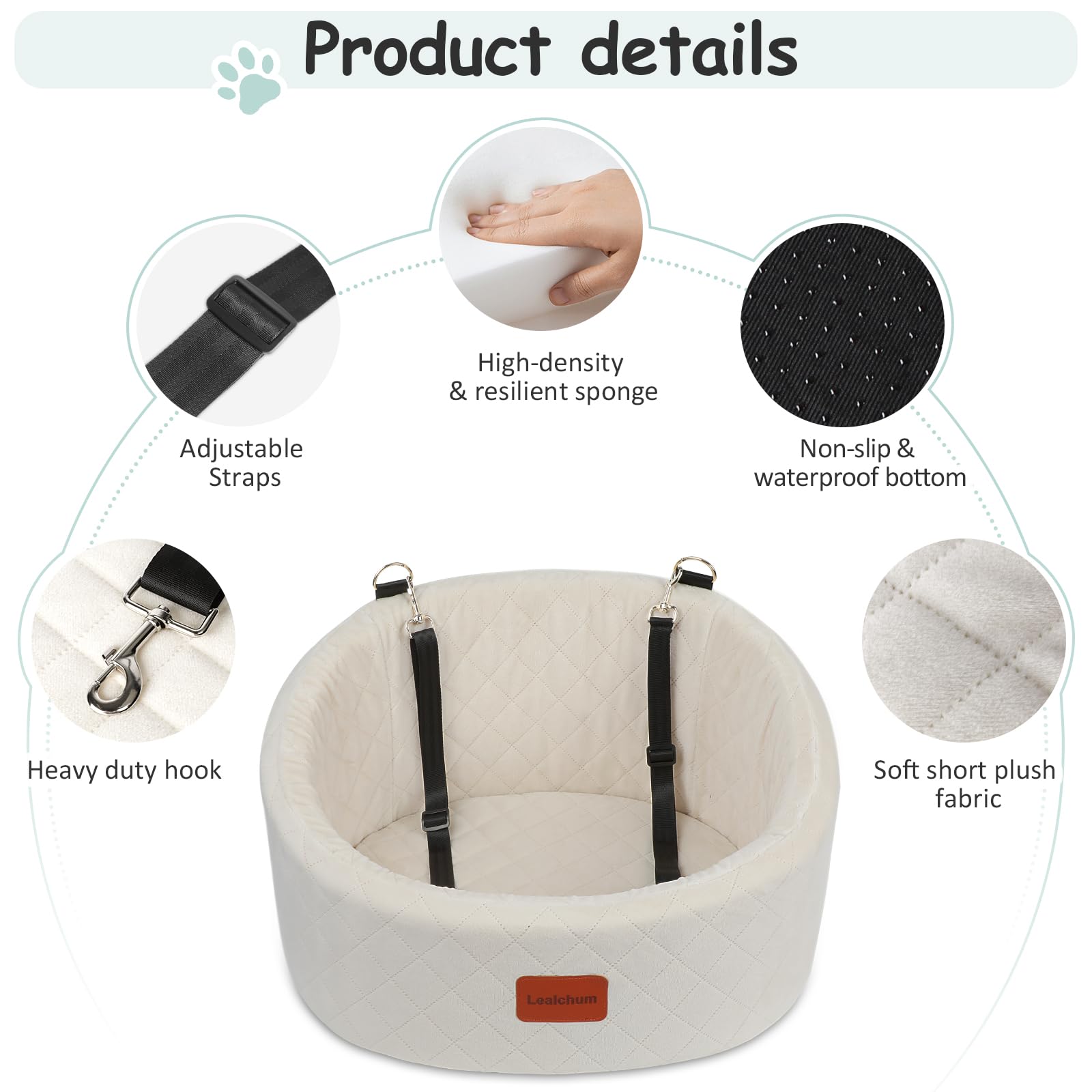 Lealchum dog car seat safety leashes secure small dogs during travel