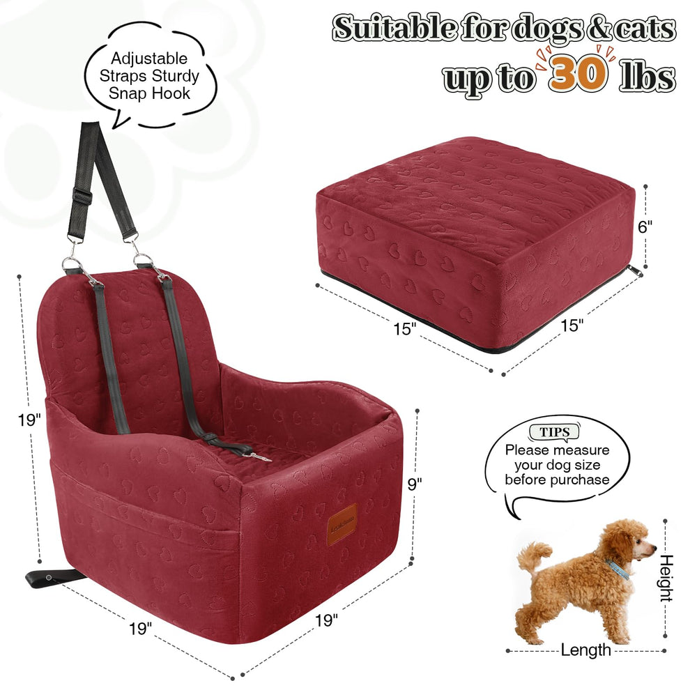 Lealchum dog car seat side-detail showing safety leash attachment for steady rides.
