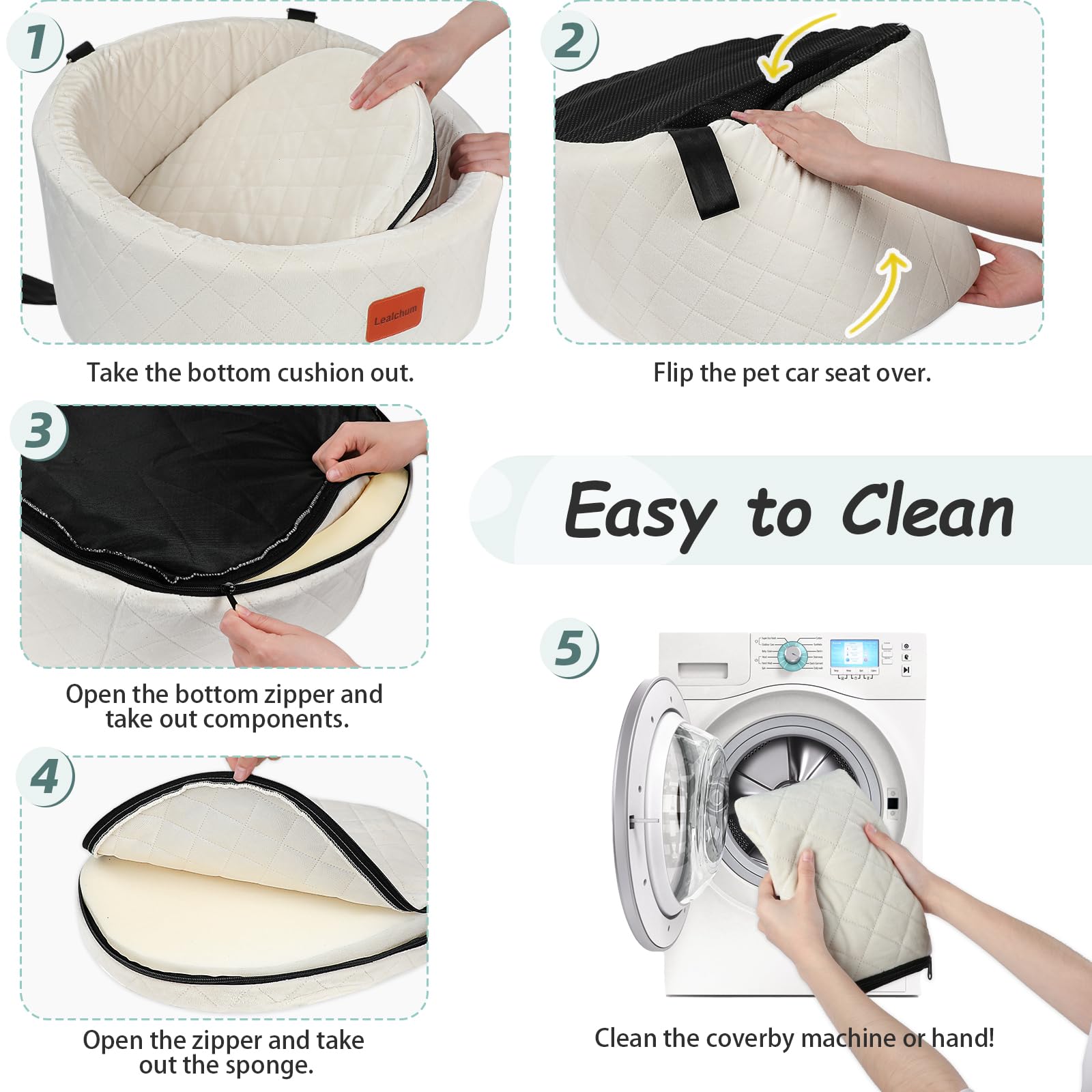 Lealchum dog car seat washable cover with removable foam for cleaning