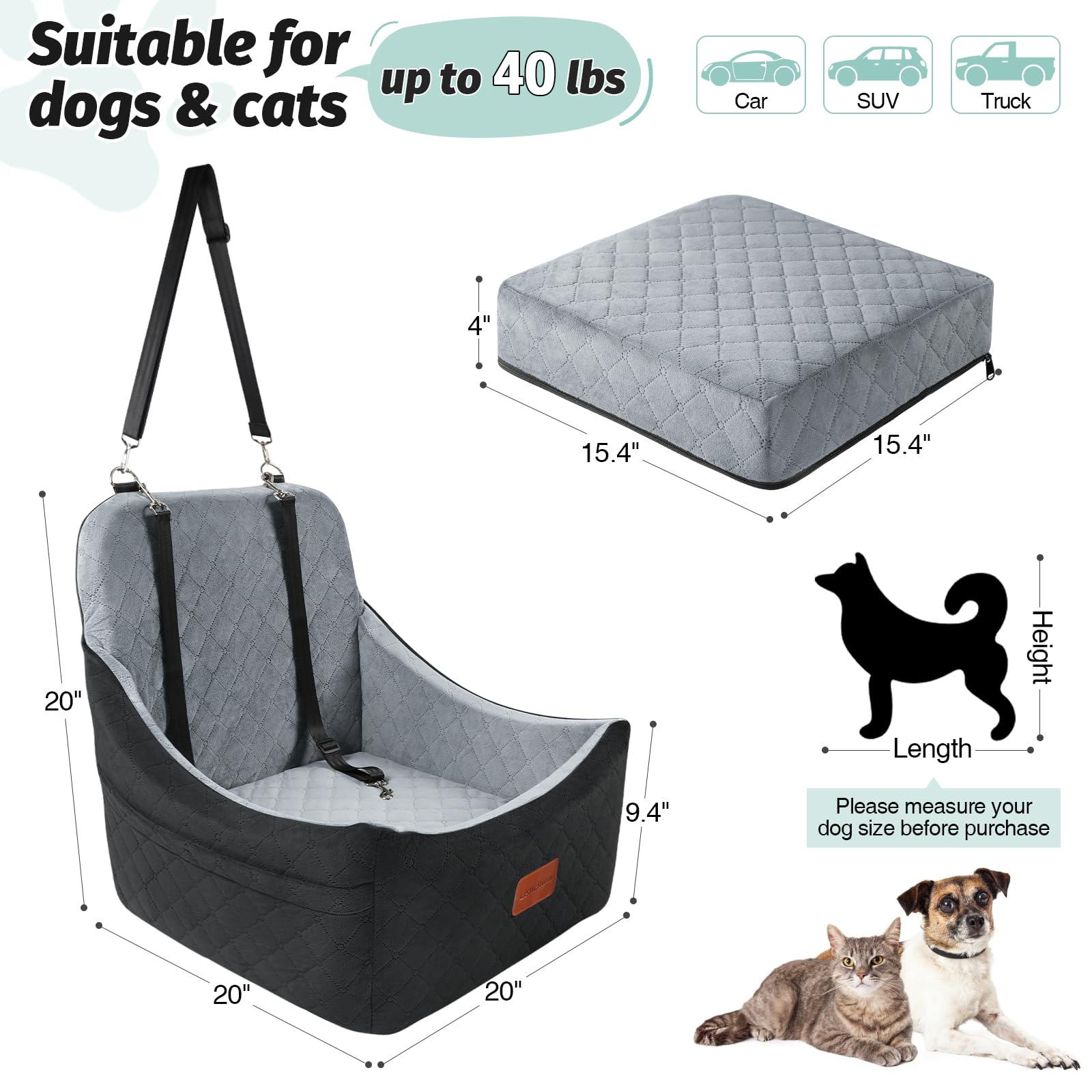 Lealchum dog car seat anti-slip base keeps dogs steadier during drives