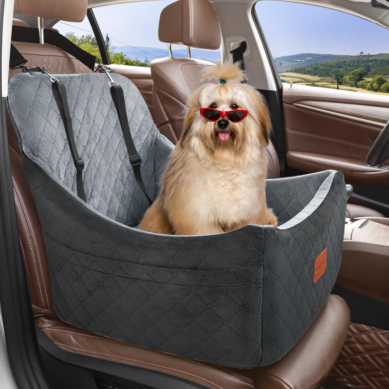 Lealchum dog car seat memory foam close-up highlights plush comfort