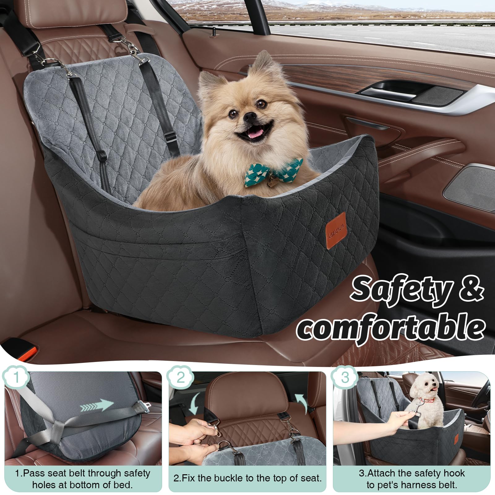 Lealchum dog car seat washable cover close-up highlights YKK zipper detail