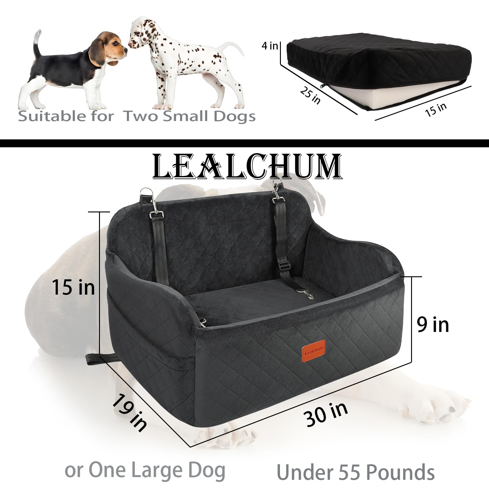 Lealchum Large Dog Car Seat side pocket stores treats during road trips.