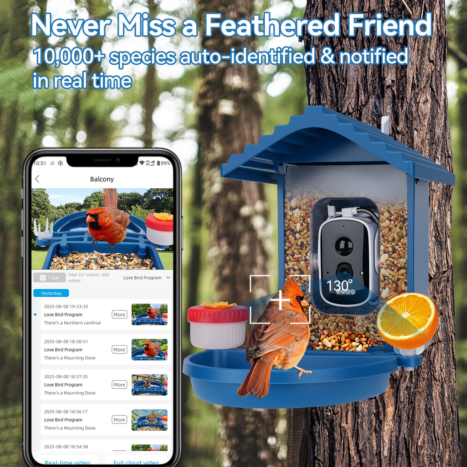 Leapbird cloud storage and SD card option saves your bird videos.
