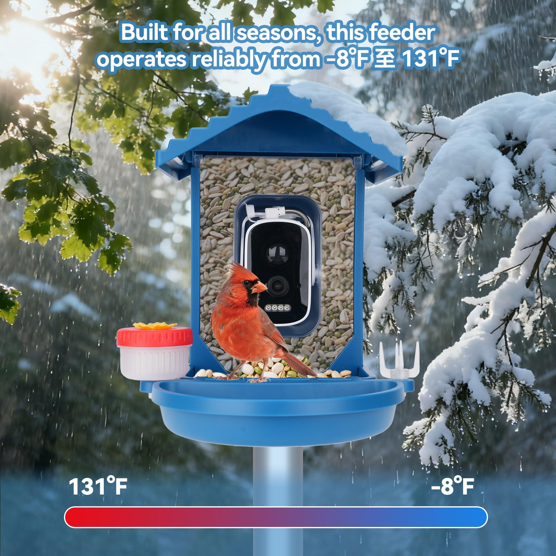 Leapbird squirrel-proof cable prevents rodents from disturbing the feeder.