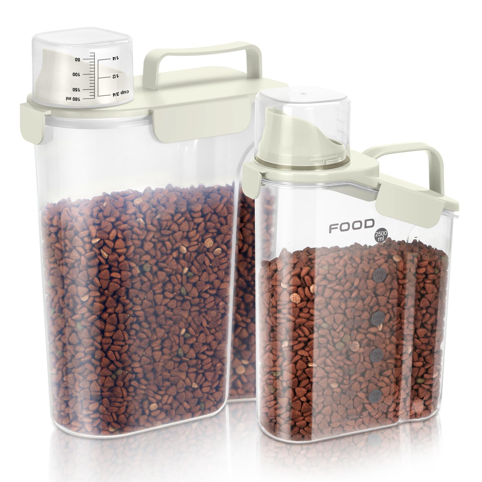LEAWALK 2-pack beige pet food storage front view showing compact, organized containers