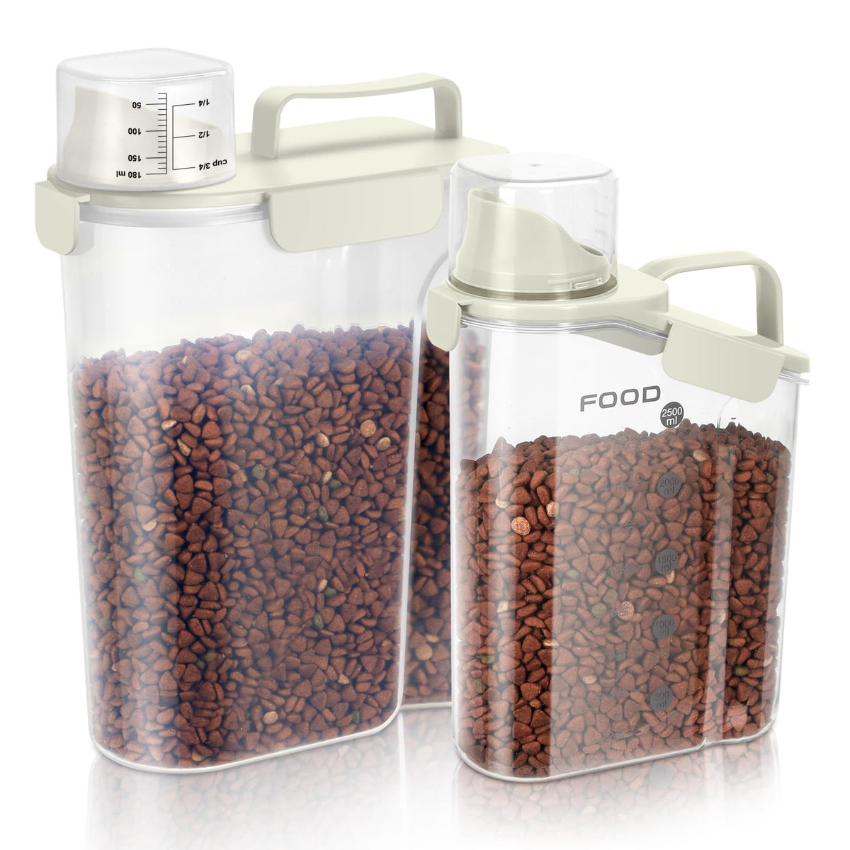 LEAWALK 2-pack beige pet food storage front view showing compact, organized containers