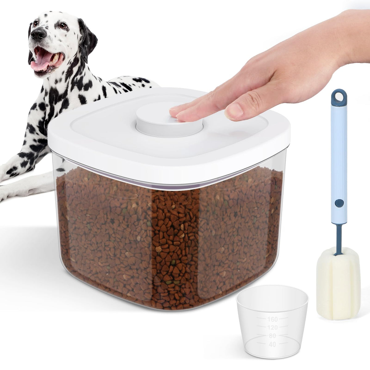 LEAWALK storage container transparent barrel lets you see pet food at a glance for quick checks.