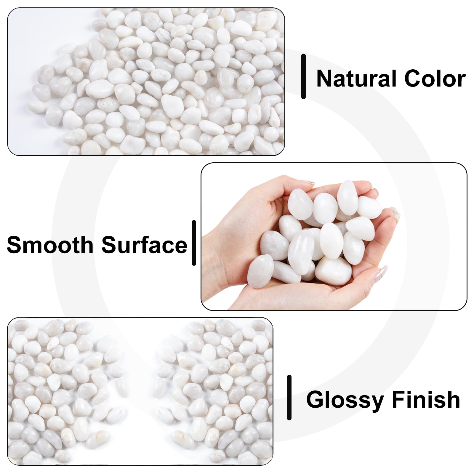 Lechloris white river rocks for planters support moisture retention and plant stability.
