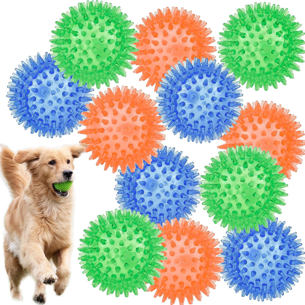 LECHONG 12pack spiky ball green – durable chew toy for active dogs.