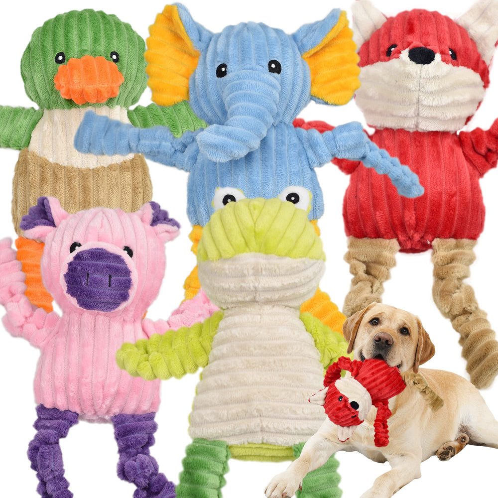 LECHONG 5-pack dog toy fox: durable plush squeaker for interactive playtime and bonding.