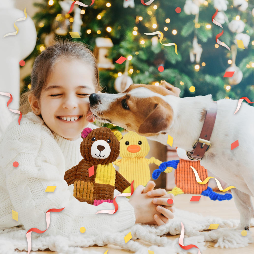 LECHONG close-up squeaker-crinkle toy highlights durable stitching and interactive sounds