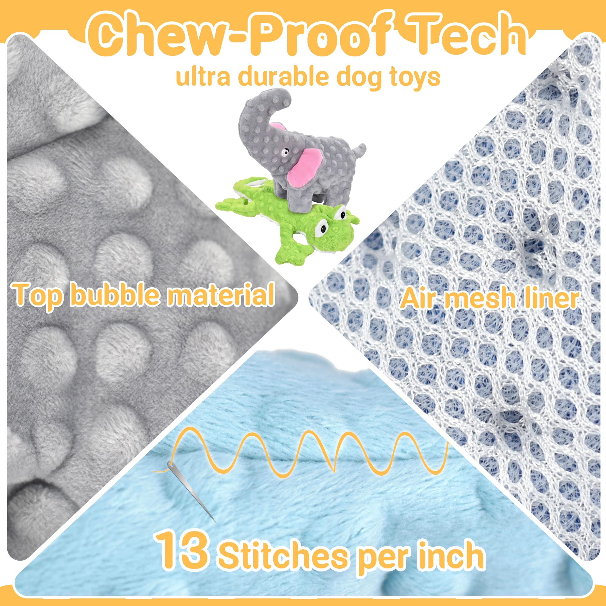 LECHONG no-stuffing dog toys elephant—crinkle & squeak to entice curious pups.