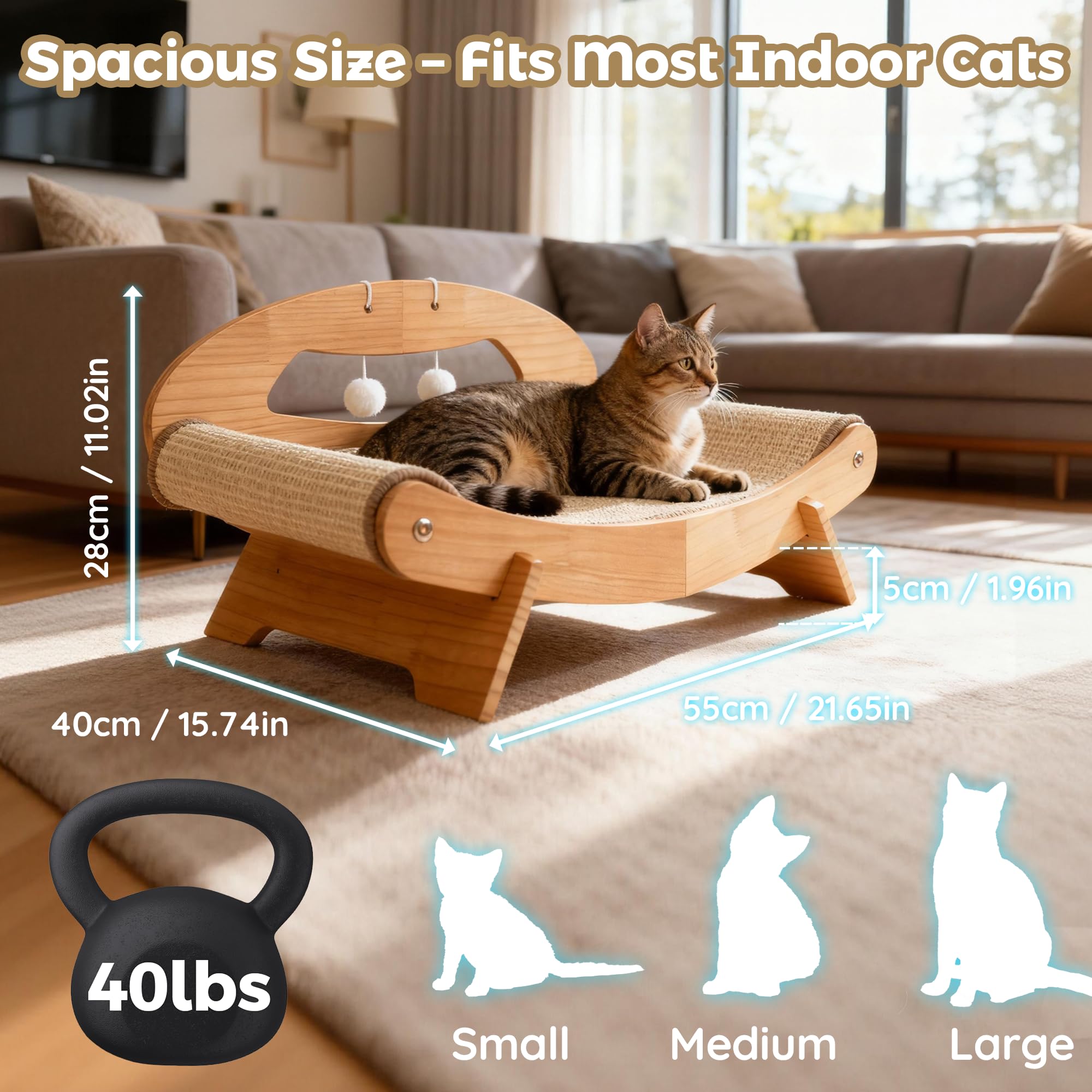LECHONG spacious 22x15 inch bed gives cats room to curl or stretch