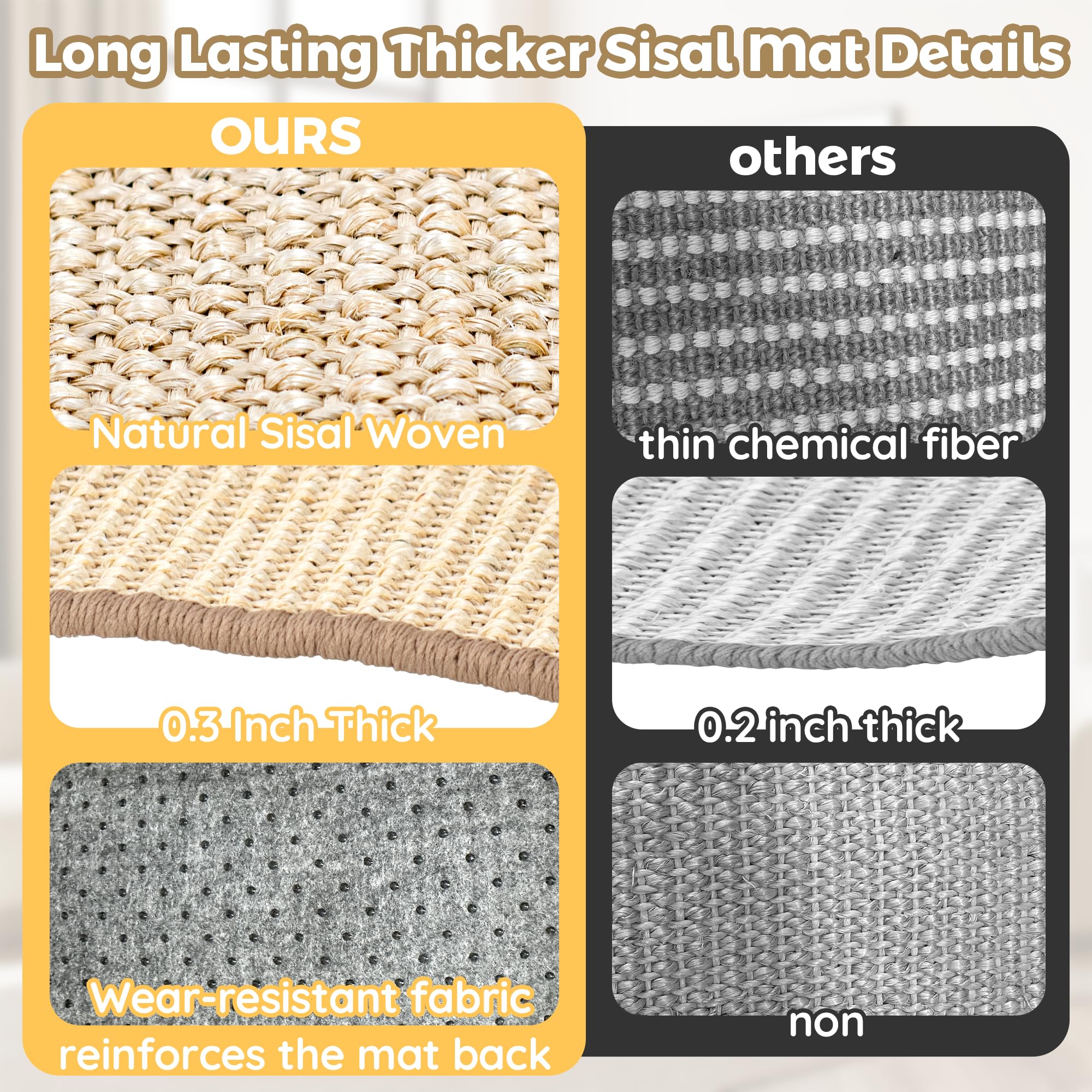 LECHONG thick sisal mat closeup shows durable scratching surface for long-lasting use