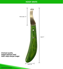 LeCzar hoof knife blade close-up shows a sharp edge for precise cuts