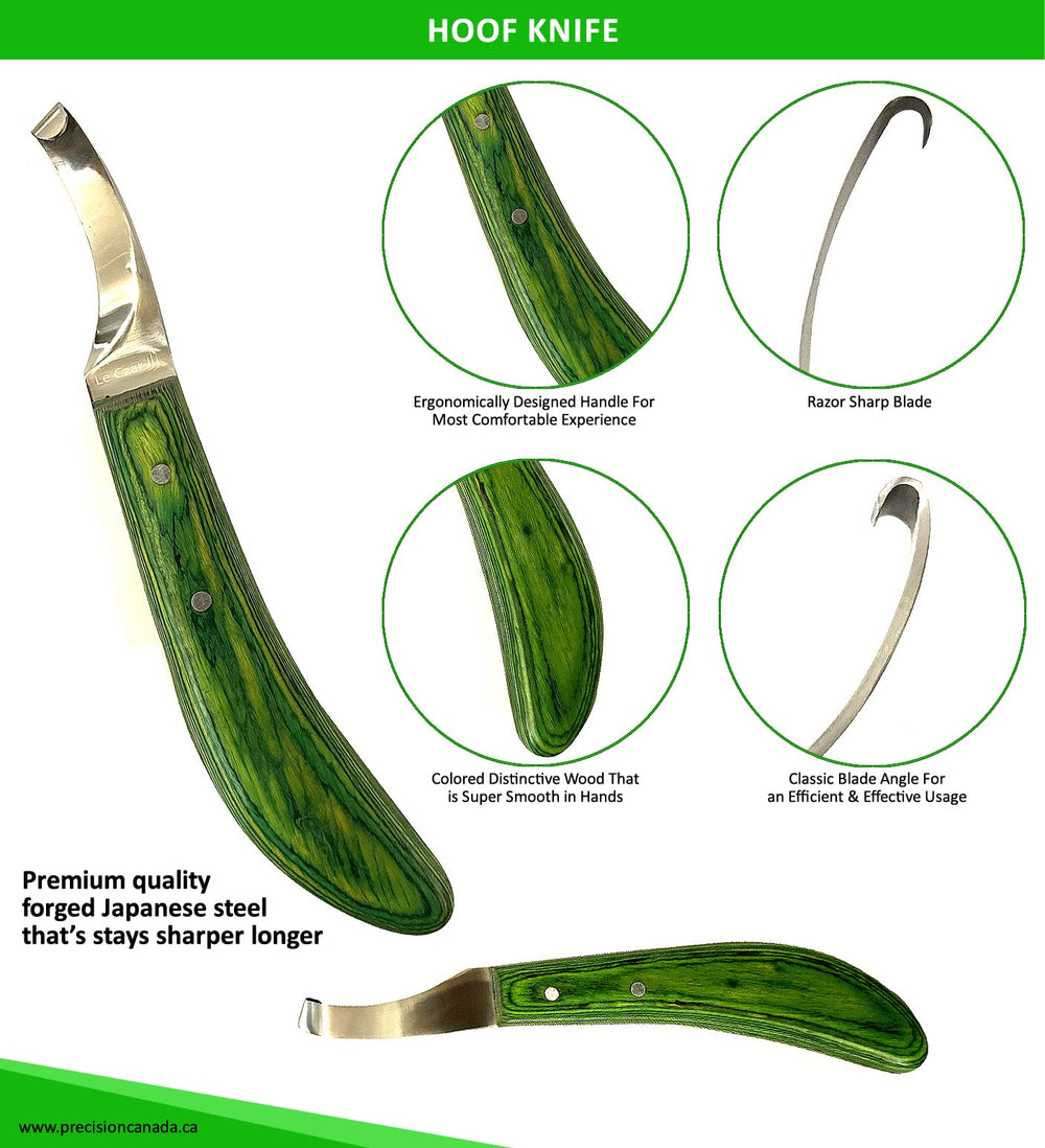LeCzar hoof knife wooden handle provides ergonomic, comfortable grip