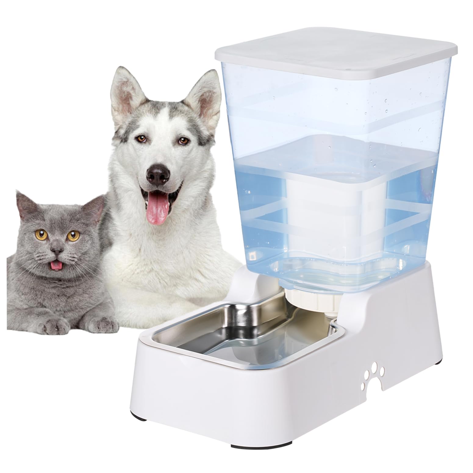 Leefele automatic waterer front view shows durable stainless steel bowl for hydration.