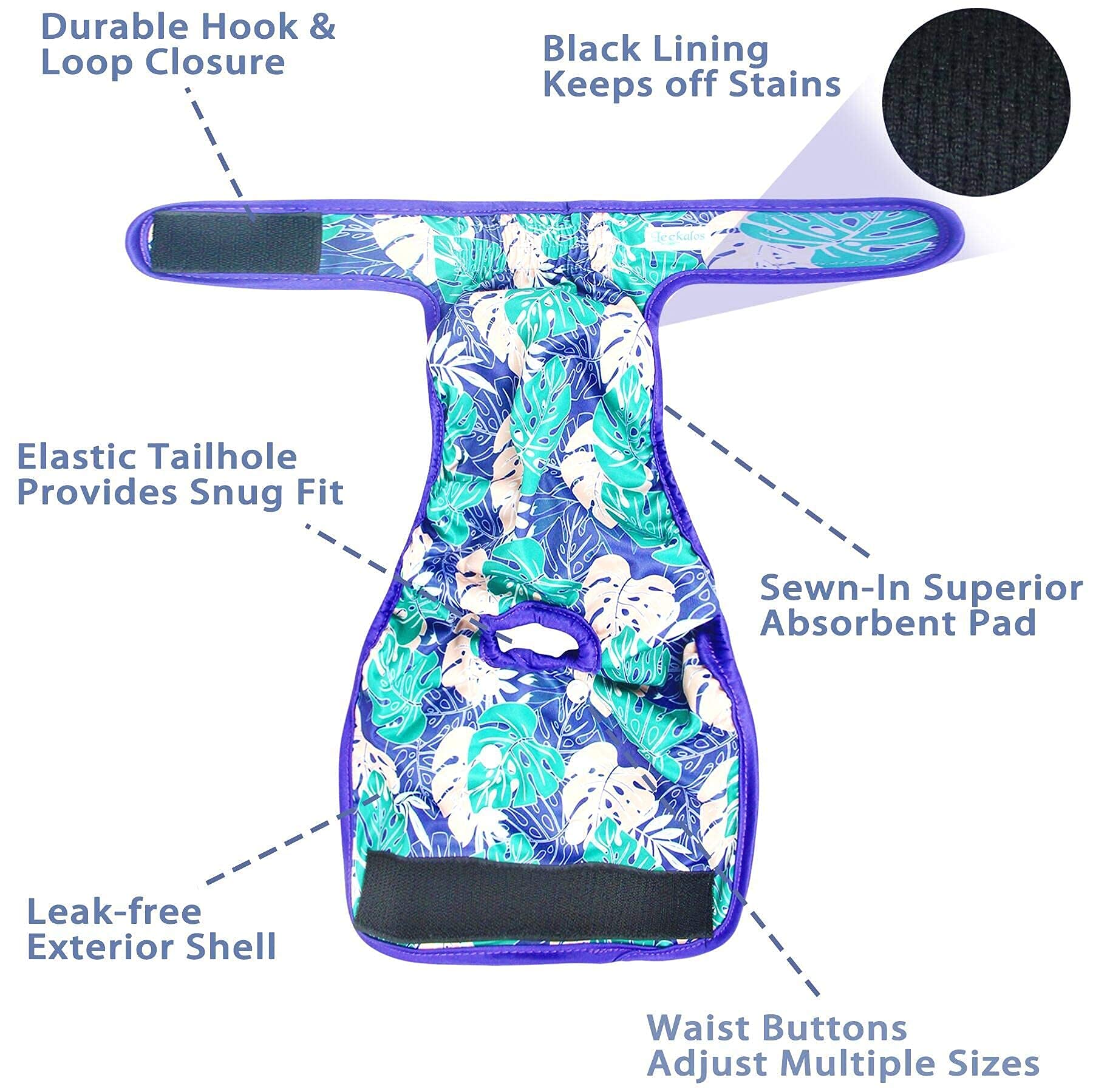 Leekalos absorbent pad closeup demonstrates leak-free protection during overnight or play.