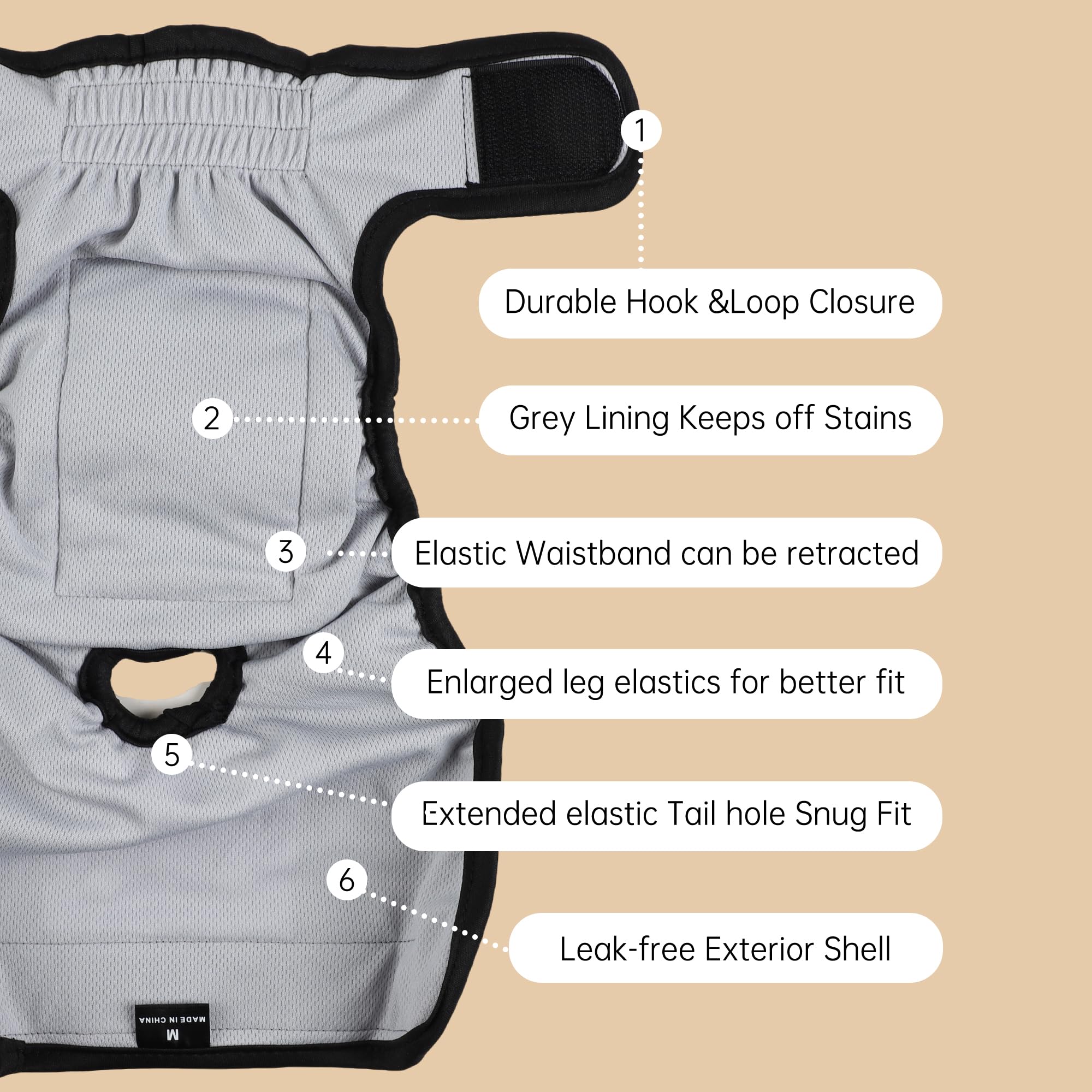 Leekalos dog diapers washable materials image emphasizes durability and cost savings.