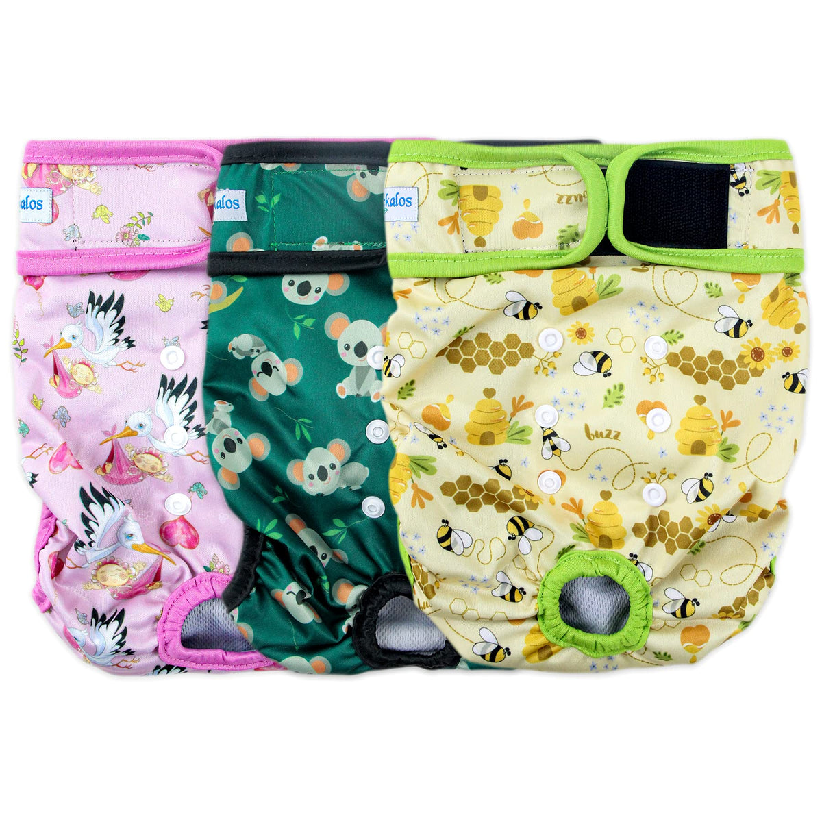 Leekalos reusable dog diapers pack three colors in XXL Honeybee for versatile color options and fit.