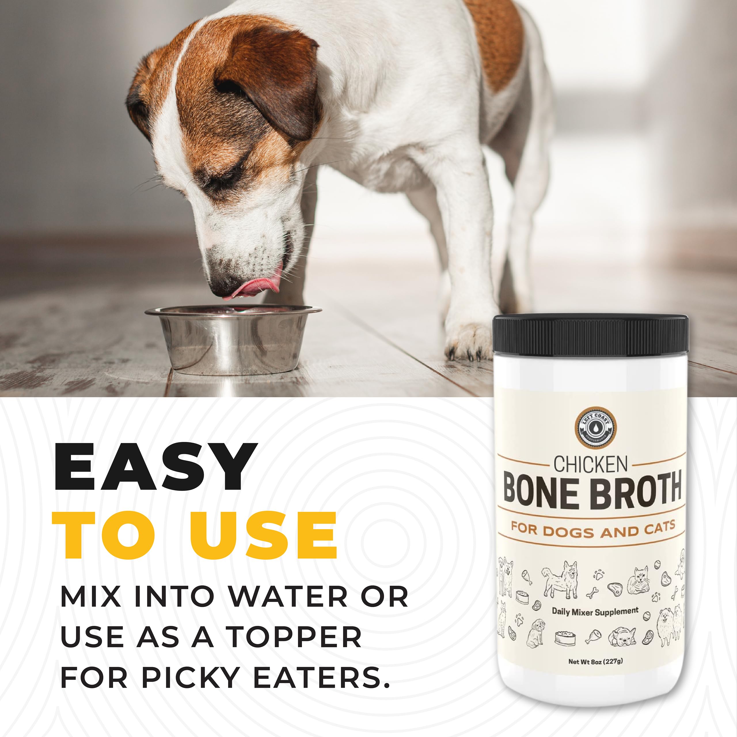 Left Coast Performance topper on a picky eater's bowl to encourage eating.