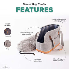 LeftPine x P.L.A.Y. Deluxe Dog Carrier Charcoal safety leash built-in for secure travels