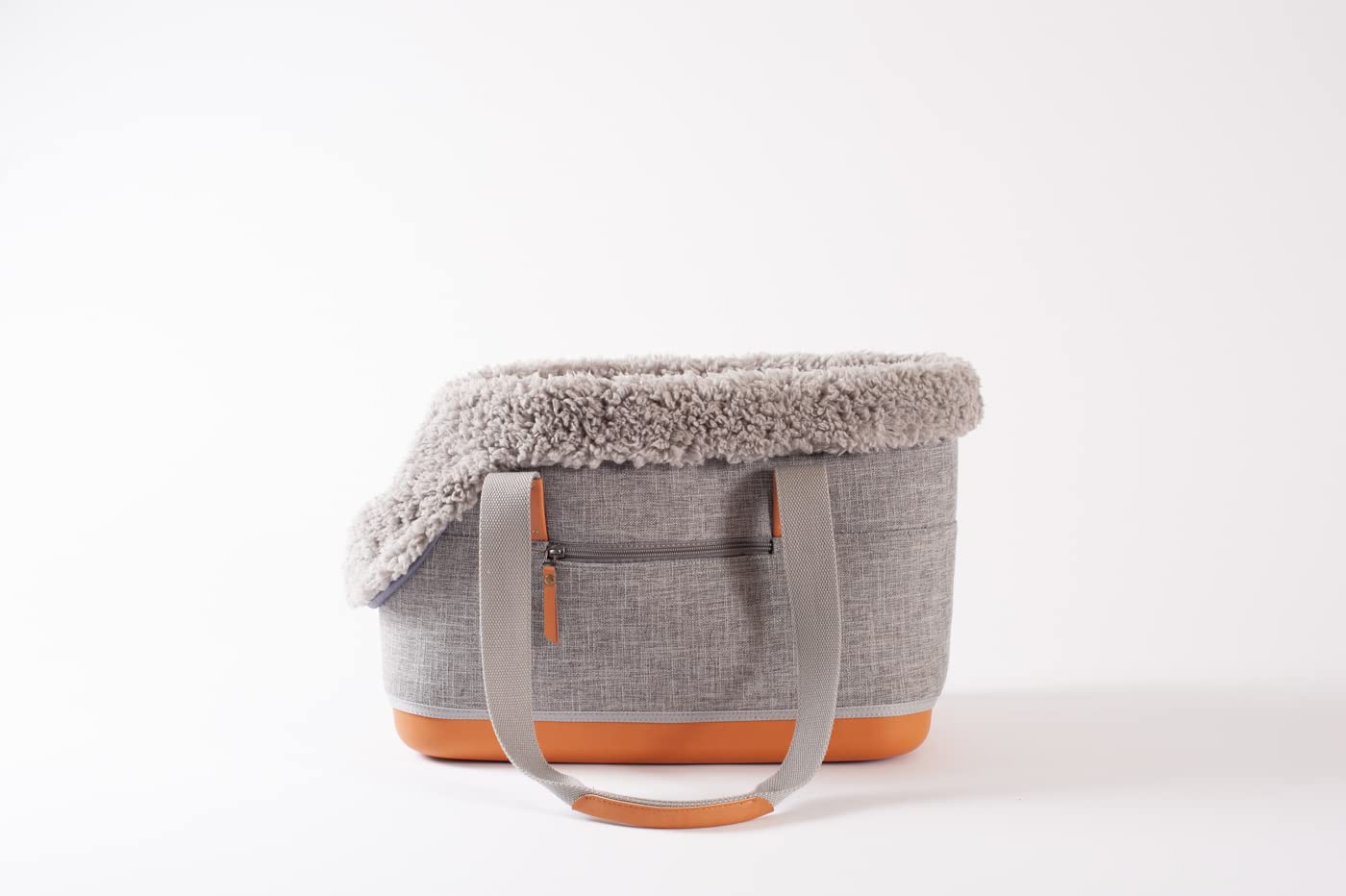 LeftPine x P.L.A.Y. Deluxe carrier gray front view; compact travel tote for small dogs.