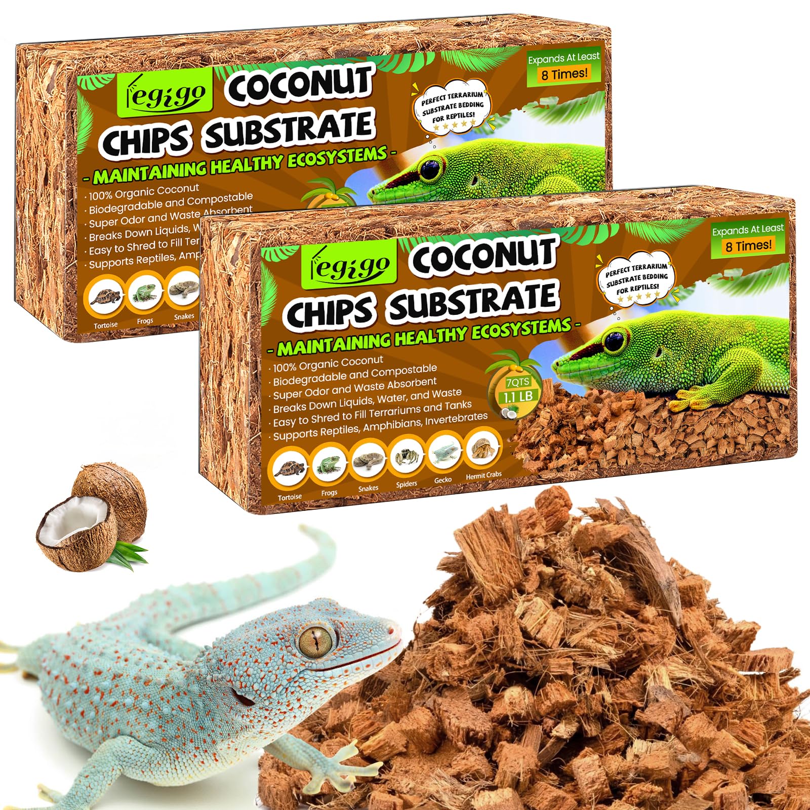 Legigo coconut-chip-brick-pack expands easily for quick terrarium setup.