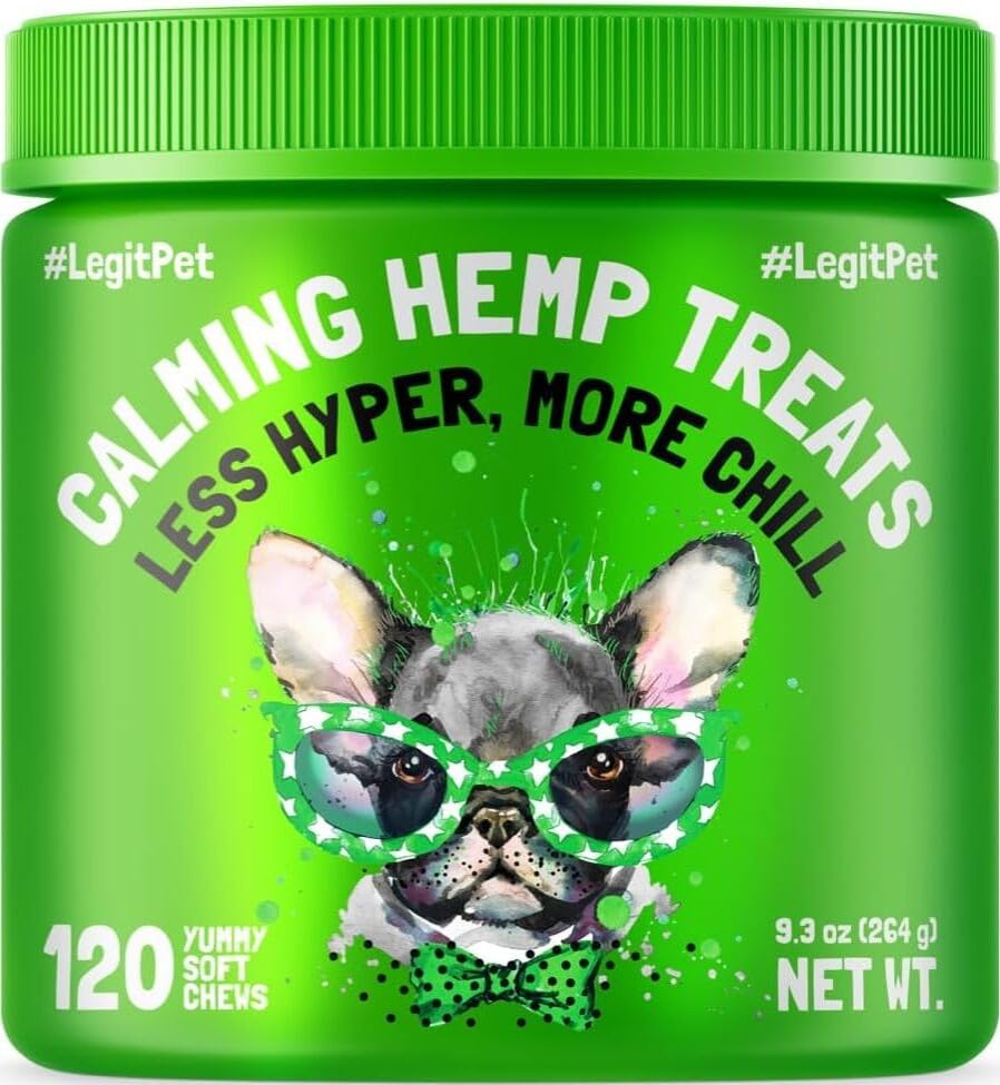 LEGITPET calming hemp treats packaging for easy at-home relaxation routines during stress events