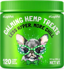 LEGITPET calming hemp treats packaging for easy at-home relaxation routines during stress events