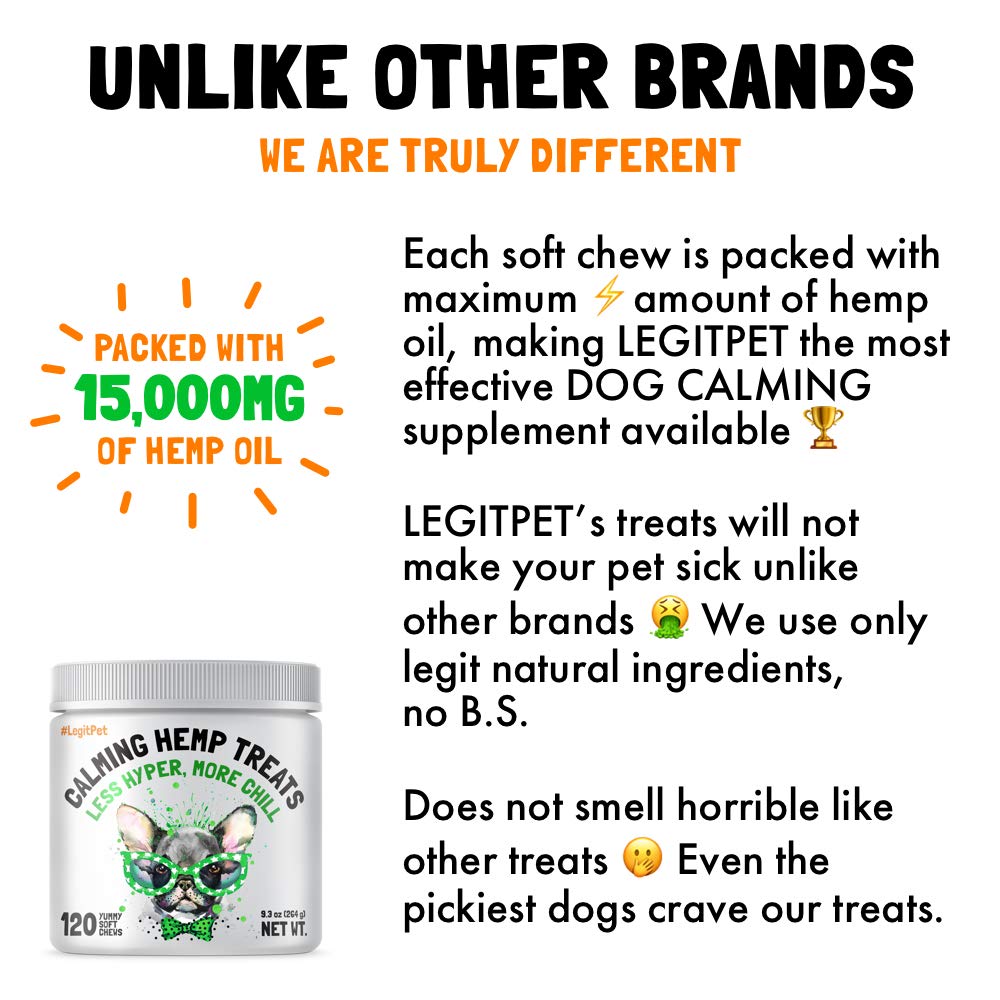 LEGITPET calming hemp treats duck flavor soft chews aid gentle canine calm during storms