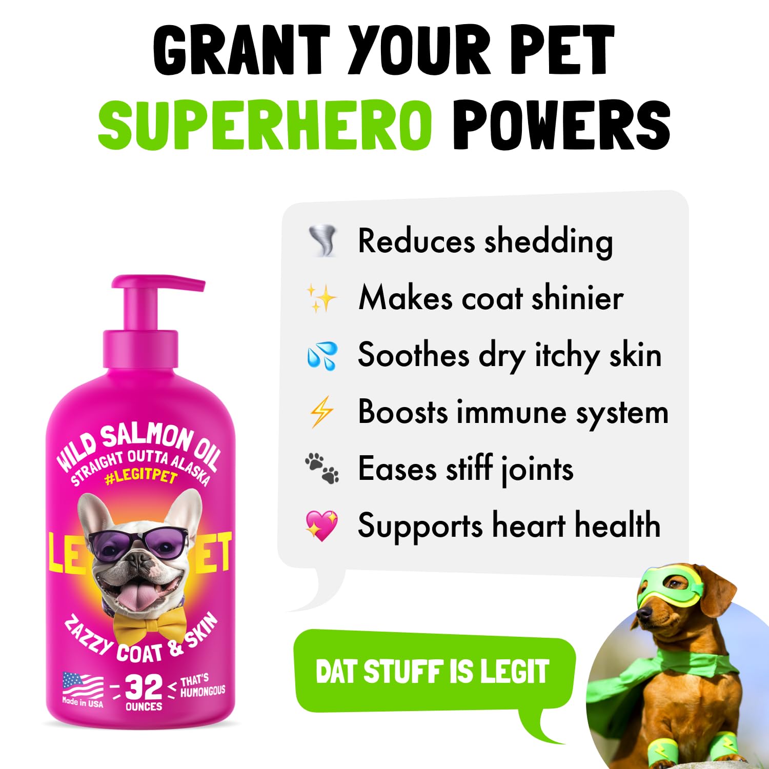 LEGITPET Salmon Oil coat shine shows glossy fur and nourished skin