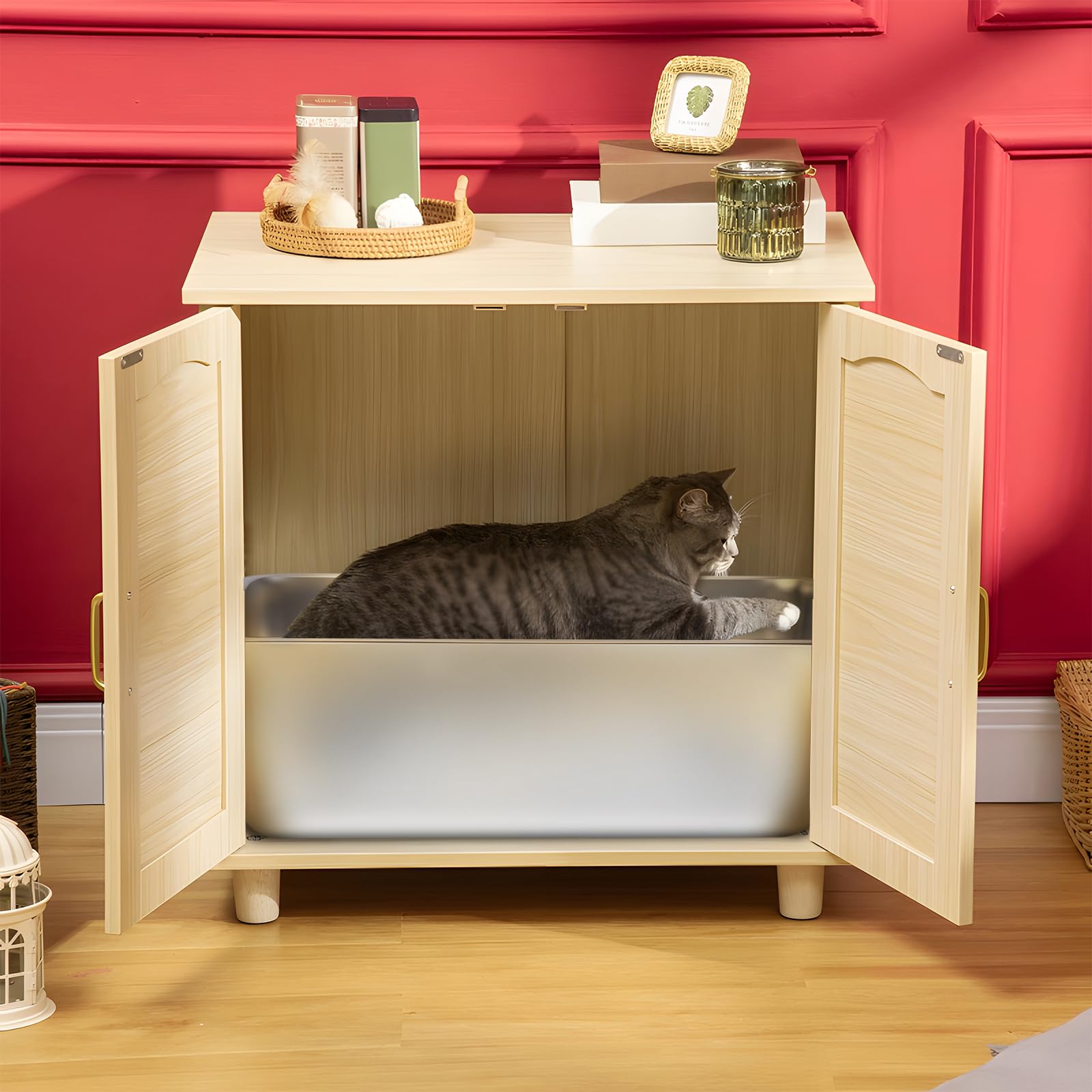 LEGOURNS stainless-steel litter box placed in enclosure demonstrates discreet integration