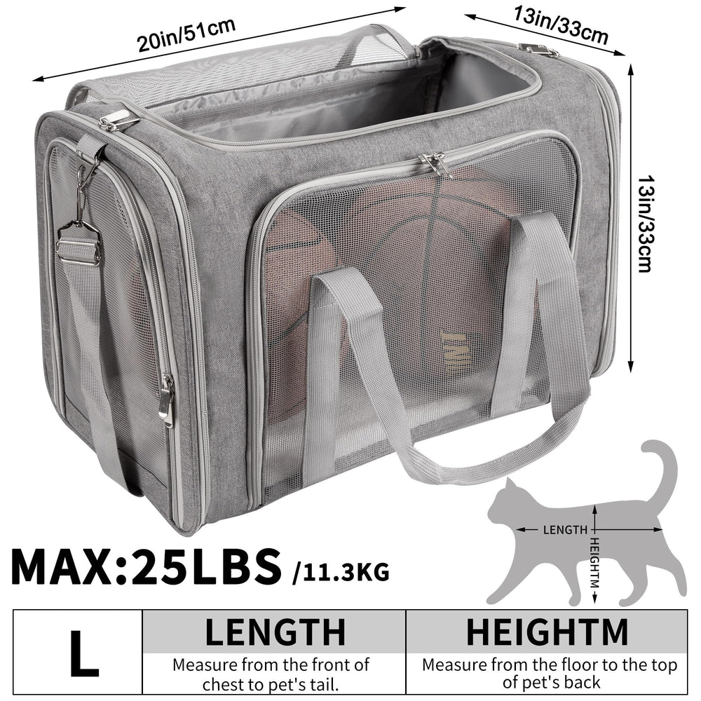 LEHNI soft-sided carrier open mesh—great airflow and visibility for anxious pets.