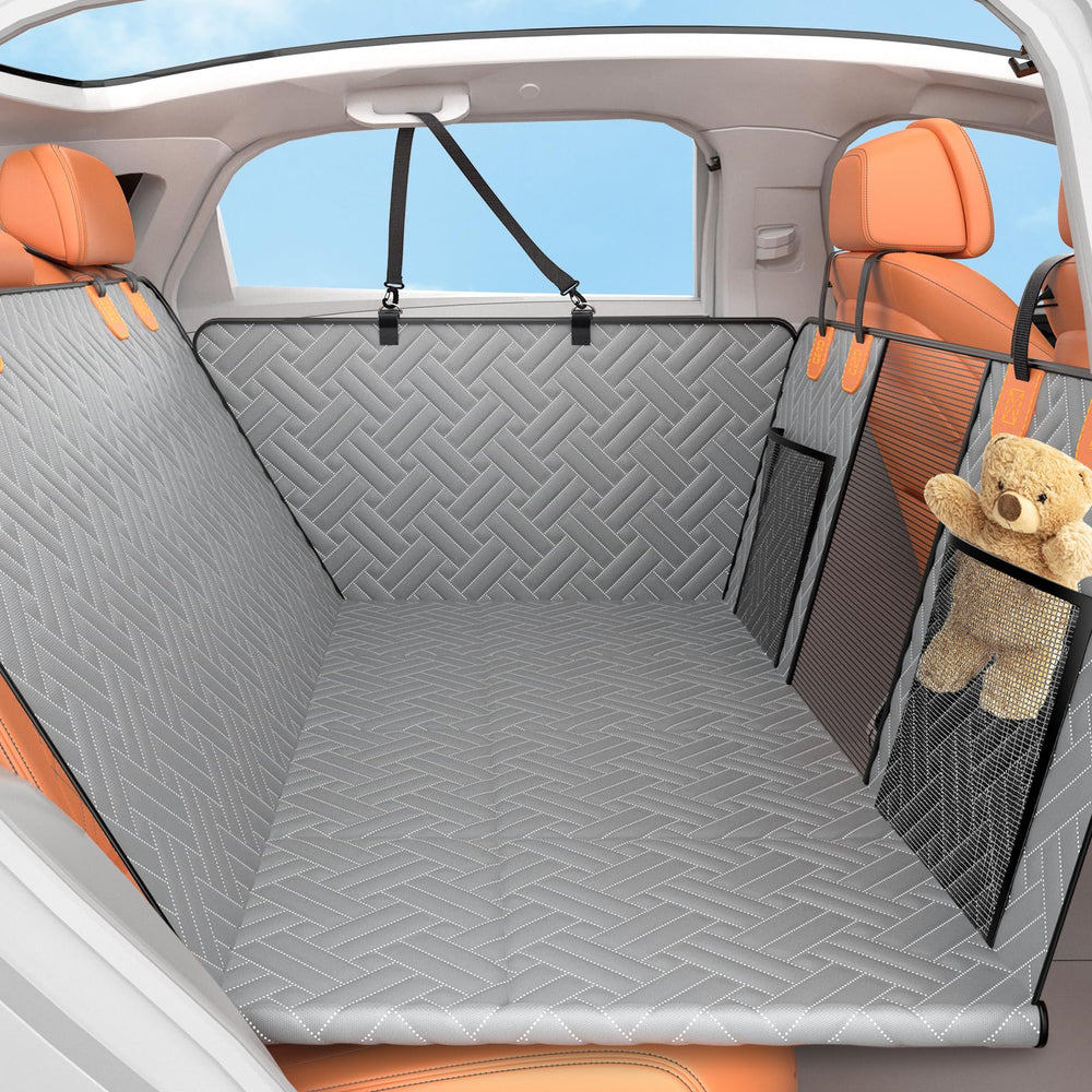 LEHNI backseat extender with dogs in car enhances space for comfortable journeys.