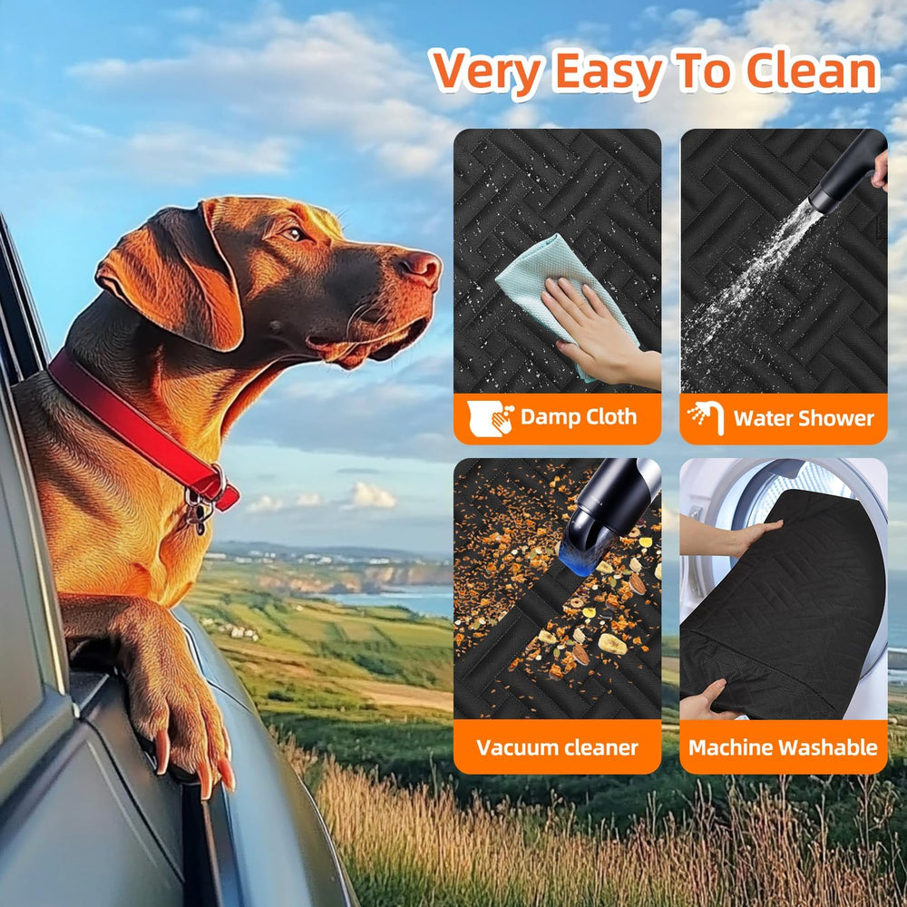 LEHNI backseat extender in car use demonstrates dog comfort during travel